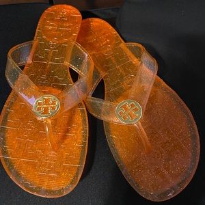 Tory Burch Orange Sparkle Jellies flip flops 10.5